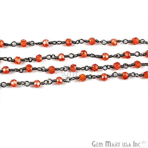 Orange Zircon 2.5-3mm Oxidized Wire Wrapped Rosary Chain (763001962543)
