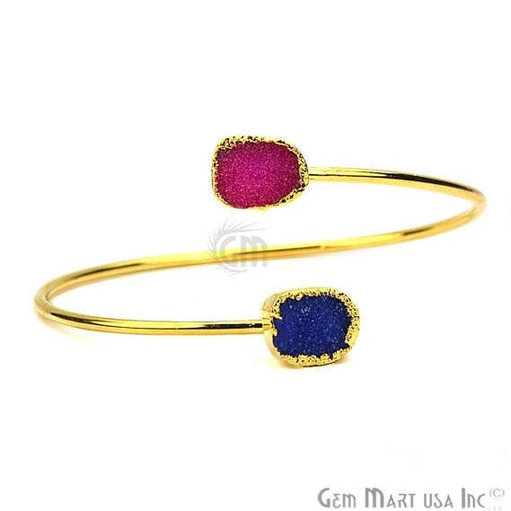 Elegant Adjustable Double Druzy Gemstone Stacking Bangle Bracelet - GemMartUSA (754813435951)