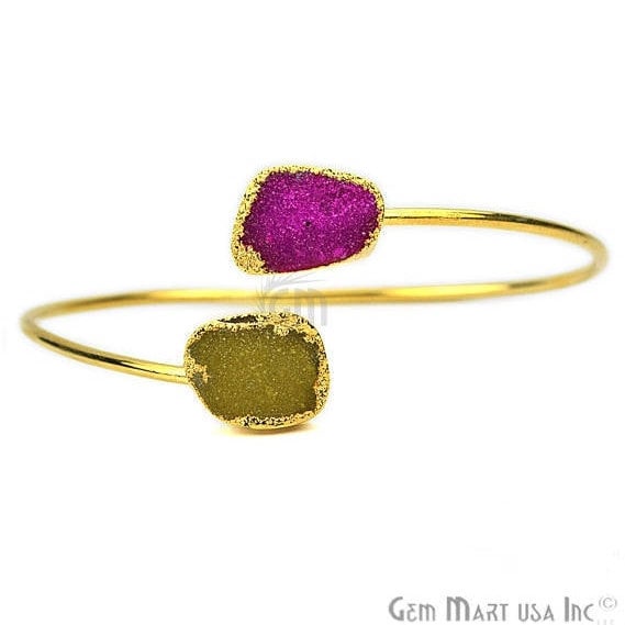 Elegant Adjustable Double Druzy Gemstone Stacking Bangle Bracelet - GemMartUSA (754949849135)