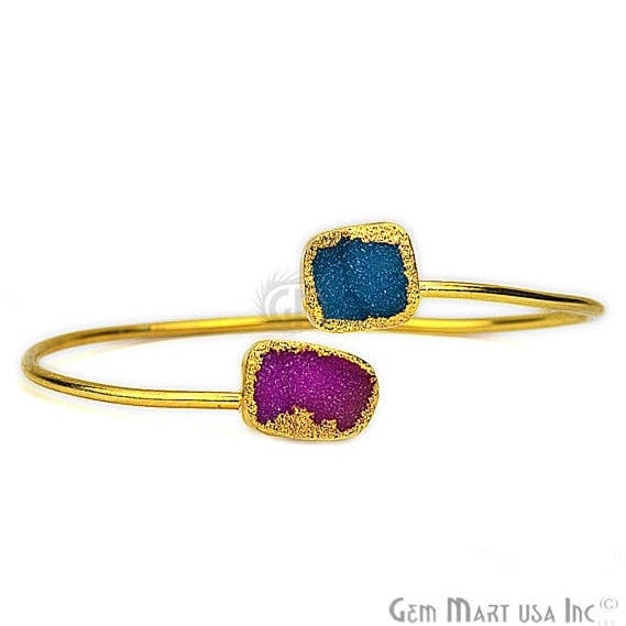 Elegant Adjustable Double Druzy Gemstone Stacking Bangle Bracelet - GemMartUSA (754959876143)