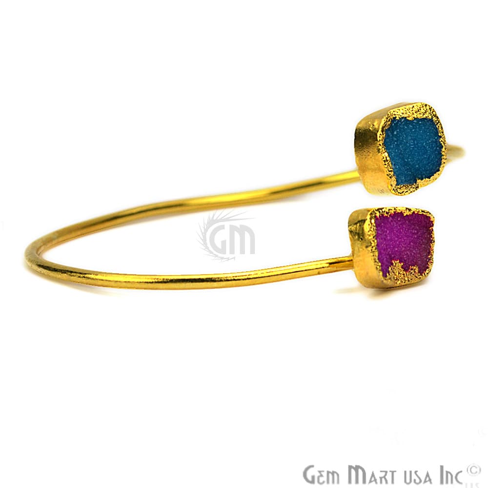 Elegant Adjustable Double Druzy Gemstone Stacking Bangle Bracelet - GemMartUSA (754959876143)