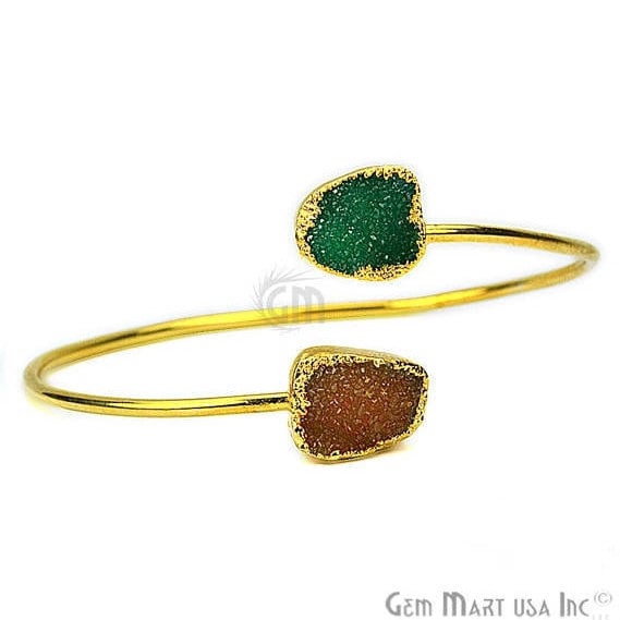 Elegant Adjustable Double Druzy Gemstone Stacking Bangle Bracelet - GemMartUSA (754962497583)