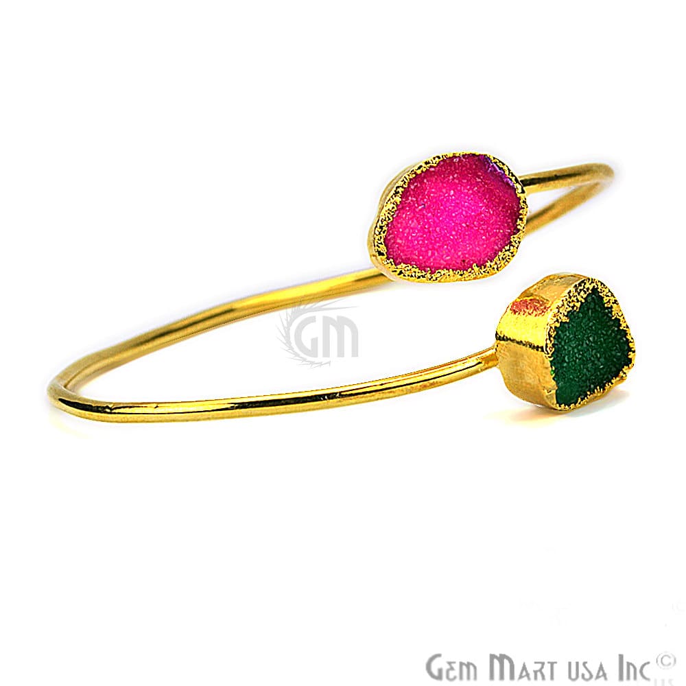 Elegant Adjustable Double Druzy Gemstone Stacking Bangle Bracelet - GemMartUSA (754962956335)