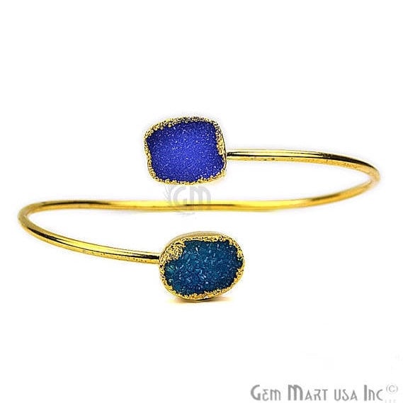 Rough Druzy Adjustable Gold Plated Gemstone Women's Bracelet