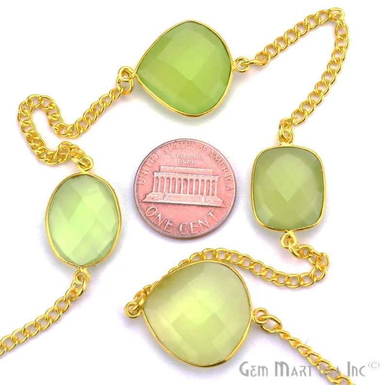 Green Chalcedony 15mm Gold Plated Bezel Link Connector Chain (764140781615)