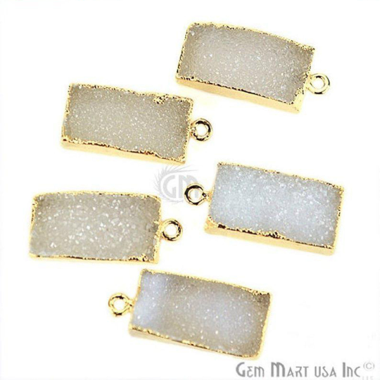 Gold Electroplated Druzy 10x20mm Octagon Single Bail Gemstone Connector
