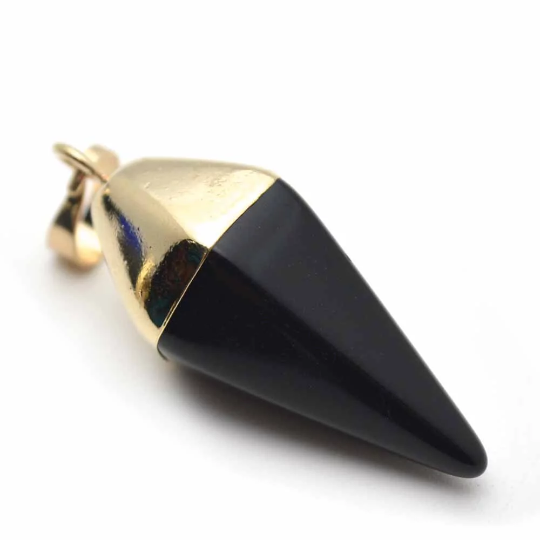 Black Onyx Point Pendant Gold Electroplated Healing Gemstone Necklace Pendant(GPBO-14055) - GemMartUSA