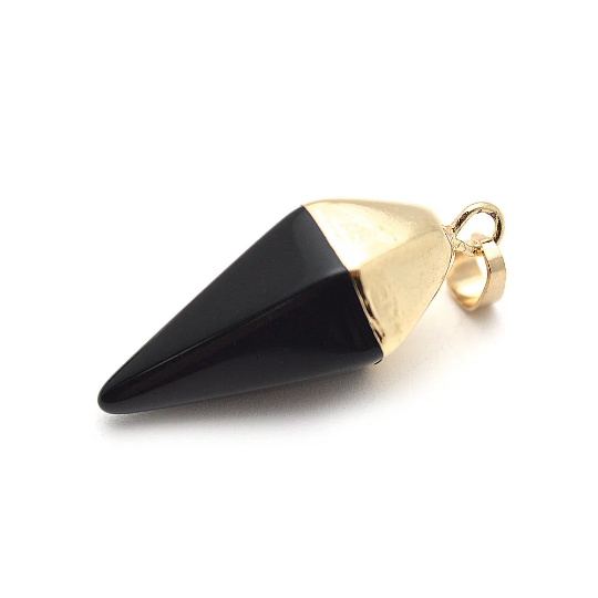 Black Onyx Point Pendant Gold Electroplated Healing Gemstone Necklace Pendant(GPBO-14055) - GemMartUSA