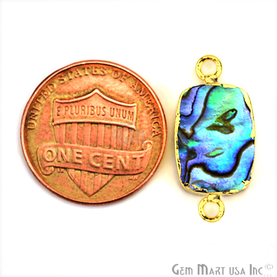 Abalone Shell Octagon Gold Electroplated Double Bail 10x14mm Gemstone Connector - GemMartUSA