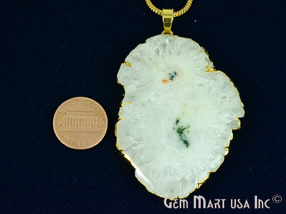 One Of A Kind Druzy 43x62mm Gold Electroplated Single Bail 18 Inch Necklace Chain Pendant - GemMartUSA