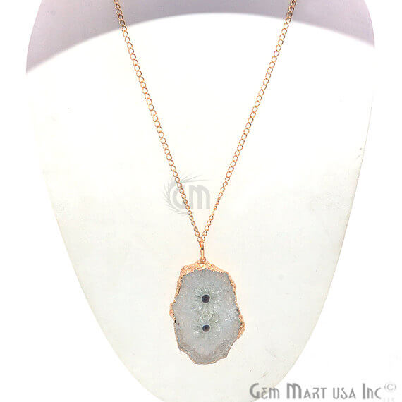 One Of A Kind Solar druzy 44x72mm Gold Electroplated Single Bail 34 Inch Necklace Chain Pendant - GemMartUSA