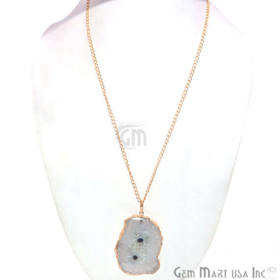 One Of A Kind Solar druzy 43x64mm Gold Electroplated Single Bail 34 Inch Necklace Chain Pendant - GemMartUSA