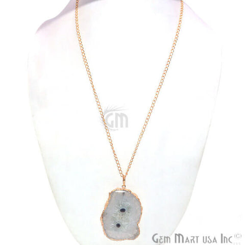 One Of A Kind Solar druzy 43x64mm Gold Electroplated Single Bail 34 Inch Necklace Chain Pendant - GemMartUSA