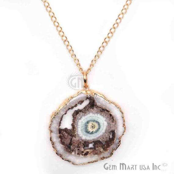 One Of A Kind Solar druzy 55x59mm Gold Electroplated Single Bail 34 Inch Necklace Chain Pendant - GemMartUSA