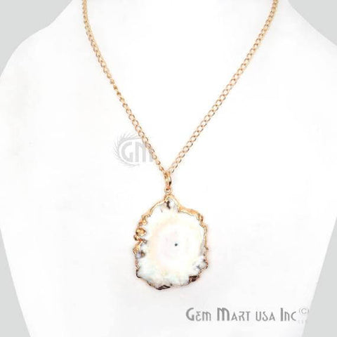 One Of A Kind Solar druzy 45x62mm Gold Electroplated Single Bail 34 Inch Necklace Chain Pendant - GemMartUSA