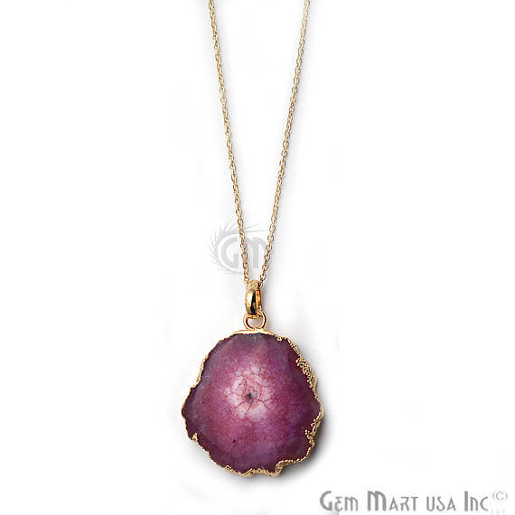 One Of A Kind Solar Druzy 29x36mm Gold Electroplated Single Bail 18 Inch Necklace Chain Pendant - GemMartUSA