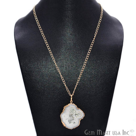 One Of A Kind Solar Druzy 48x34mm Gold Electroplated Single Bail 24 Inch Necklace Chain Pendant - GemMartUSA