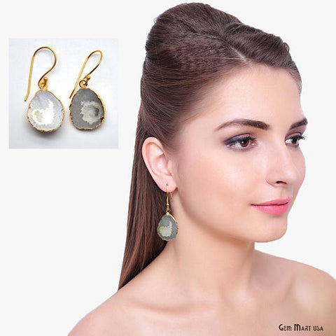 Geode Druzy Dangle Earrings, 22k Gold Electroplated Hook Earrings (DPER-90296) - GemMartUSA (754709626927)