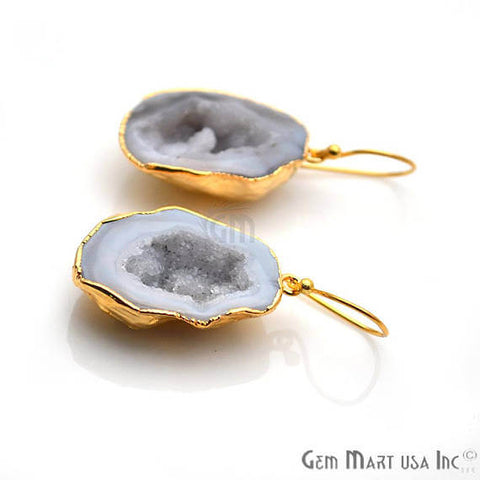 White Geode Druzy Organic Shape 22x31mm Gold Electroplated Gemstone Dangle Hook Earring - GemMartUSA