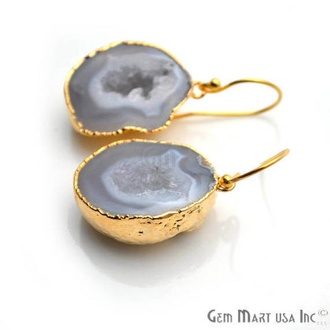 Grey Geode Druzy Organic Shape 27x19mm Gold Electroplated Gemstone Dangle Hook Earring - GemMartUSA