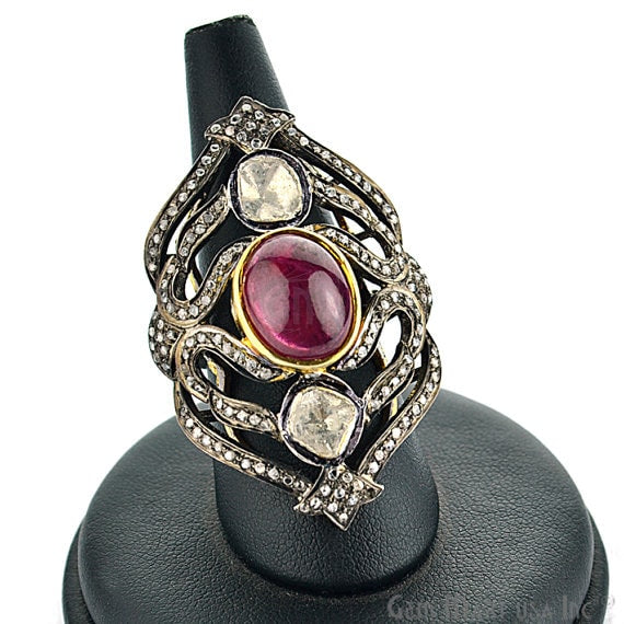 Victorian Estate Ring, 7.75cts Natural Ruby 0.60cts Sliced Diamonds With 0.89cts of Diamond as Accent Stone (DR-12003) - GemMartUSA (763451899951)