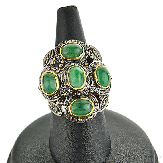 Victorian Estate Ring, 5.75 cts Natural Emerald With 1.60cts of Diamond as Accent Stone (DR-12020) - GemMartUSA (763462189103)
