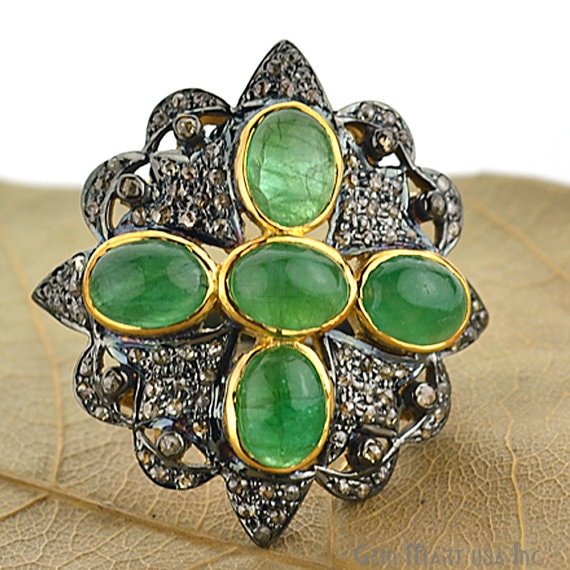 Victorian Estate Ring, 5.80 cts Natural Emerald With 1.70cts of Diamond as Accent Stone (DR-12022) - GemMartUSA (763463499823)