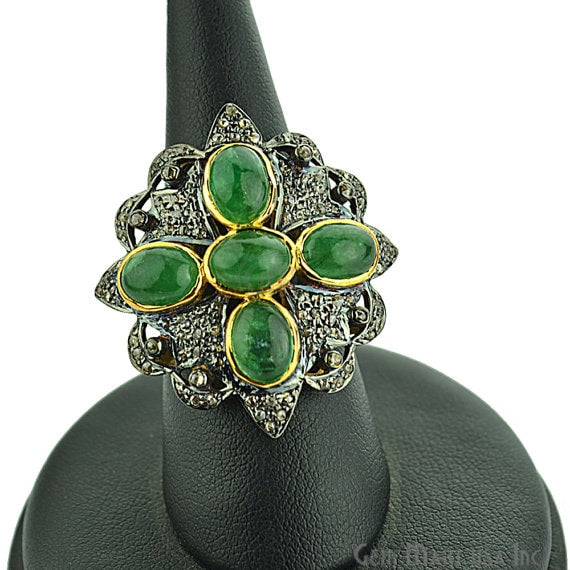 Victorian Estate Ring, 5.80 cts Natural Emerald With 1.70cts of Diamond as Accent Stone (DR-12022) - GemMartUSA (763463499823)