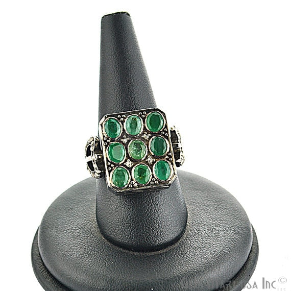 Victorian Estate Ring, 4.85 cts Natural Emerald 0.90 cts Sliced Diamond with 0.85 cts of Diamond as Accent Stone (DR-12031) - GemMartUSA (763467857967)