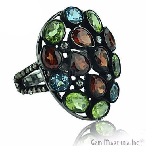 Victorian Estate Ring, 5.50cts Multi Color Stone in Center with 0.10cts of Diamond as Accent Stone (DR-12036) - GemMartUSA (763470938159)