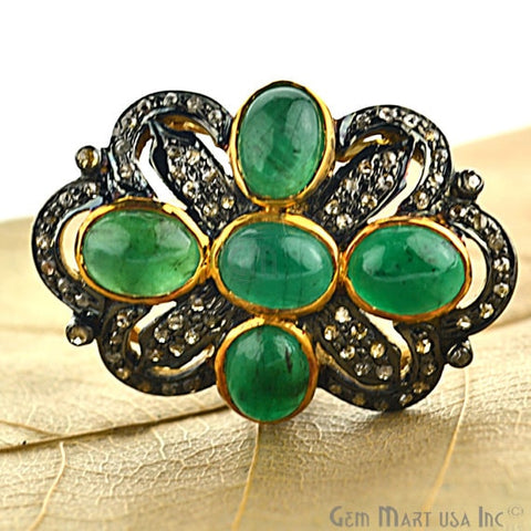 Victorian Estate Ring, 5.75cts Natural Emerald with 1.60cts of Diamond as Accent Stone (DR-12046) - GemMartUSA (763479064623)