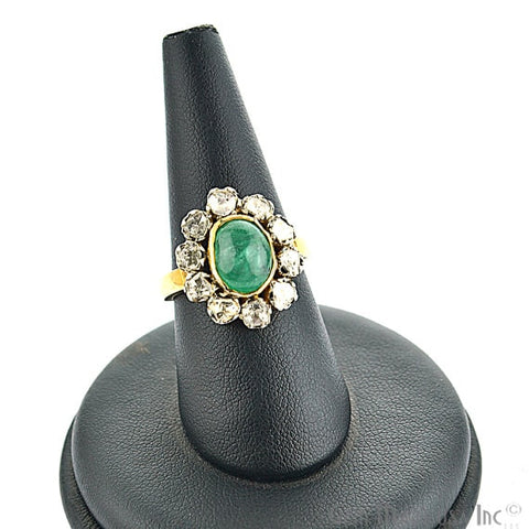 Victorian Estate Ring, 2.75 cts Natural Emerald With 0.65 cts Sliced Diamond (DR-12052) - GemMartUSA (763482767407)