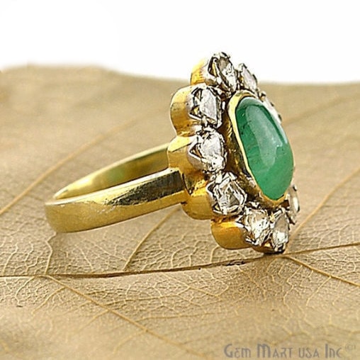Victorian Estate Ring, 2.75 cts Natural Emerald With 0.65 cts Sliced Diamond (DR-12052) - GemMartUSA (763482767407)