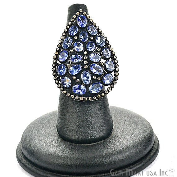 Victorian Estate Ring, 7.75 cts Tanzanite Rainbow Moonstone With 1.5 cts of Diamond as Accent Stone (DR-12059) - GemMartUSA (763486306351)