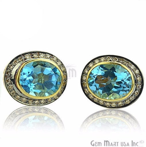 Victorian Estate Earring, 9.50 cts Hydro Blue Topaz With 0.32 cts of Diamond as Accent Stone (DR-12066) - GemMartUSA (763490369583)