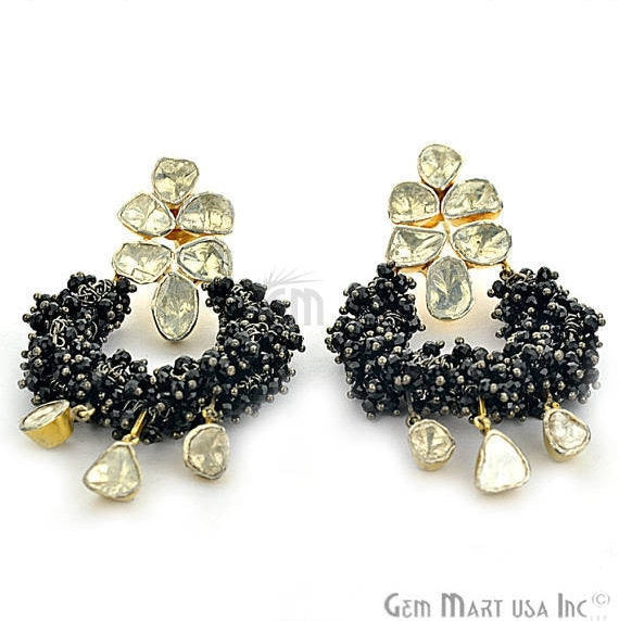 Victorian Estate Earring, Black Sapphire with 4.45 cts of Sliced Diamond (DR-12070) - GemMartUSA (763493515311)