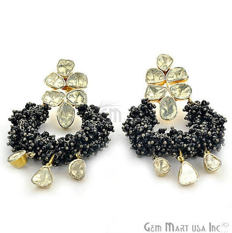 Victorian Estate Earring, Black Sapphire with 4.45 cts of Sliced Diamond (DR-12070) - GemMartUSA (763493515311)