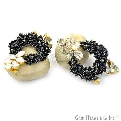 Victorian Estate Earring, Black Sapphire with 4.45 cts of Sliced Diamond (DR-12070) - GemMartUSA (763493515311)