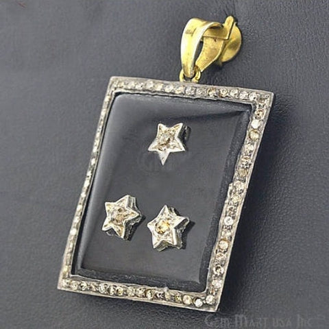 Victorian Estate Pendant, 2.3 cts Black Onyx 0.23 cts Gold With 0.68 cts of Diamond as Accent Stone (DR-12077) - GemMartUSA (763500920879)