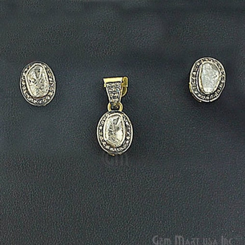Victorian Estate Studs with Pendant, 2.60 cts Sliced Diamond with 0.70 cts of Diamond as Accent Stone (DR-12093) - GemMartUSA (763508588591)