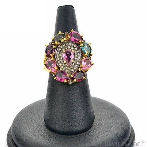 Victorian Estate Ring, 6 cts Multi Stone with 0.35 cts of Diamond as Accent Stone (DR-12103) - GemMartUSA (763510915119)