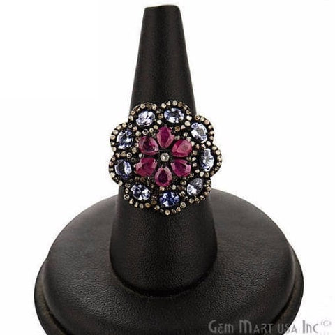 Victorian Estate Ring, 3.32 cts Ruby & Tanzanite with 1.50 cts of Diamond as Accent Stone (DR-12106) - GemMartUSA (763512913967)