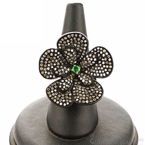 Victorian Estate Ring, 0.25 cts Emerald with 2.34 cts of Diamond as Accent Stone (DR-12155) - GemMartUSA (763533066287)