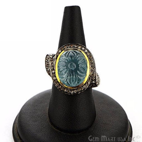 Victorian Estate Ring, 14.45 cts Aquamarine with 2.42 cts of Diamond as Accent Stone (DR-12158) - GemMartUSA (763534606383)