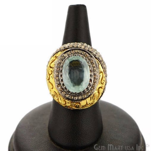 Victorian Estate Ring, 6.35 cts Aquamarine with 2.15 cts of Diamond as Accent Stone (DR-12160) - GemMartUSA (763535654959)