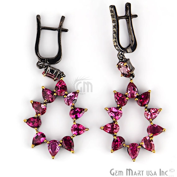 Victorian Estate Earring, 11 cts Pink Tourmaline With 0.18 cts of Diamond as Accent Stone (DR-12169) - GemMartUSA (763538735151)