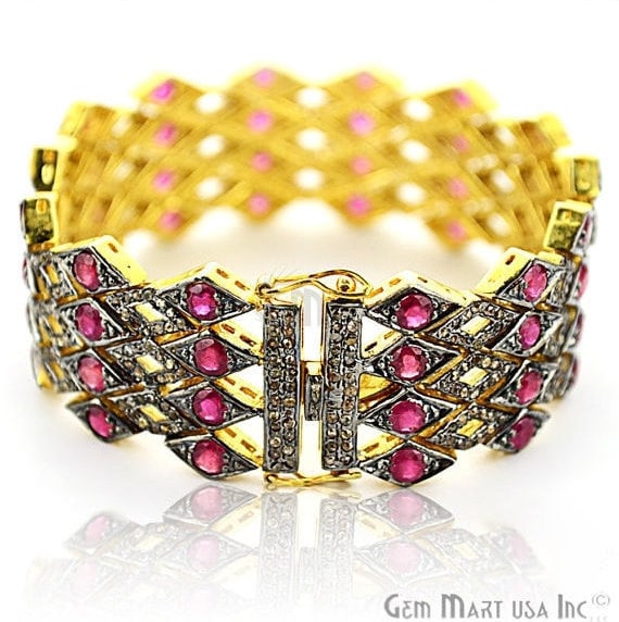 Victorian Estate Bracelet, 20.13 cts Ruby, With 4.70 cts of Diamond as Accent Stone (DR-12177) - GemMartUSA (763542241327)