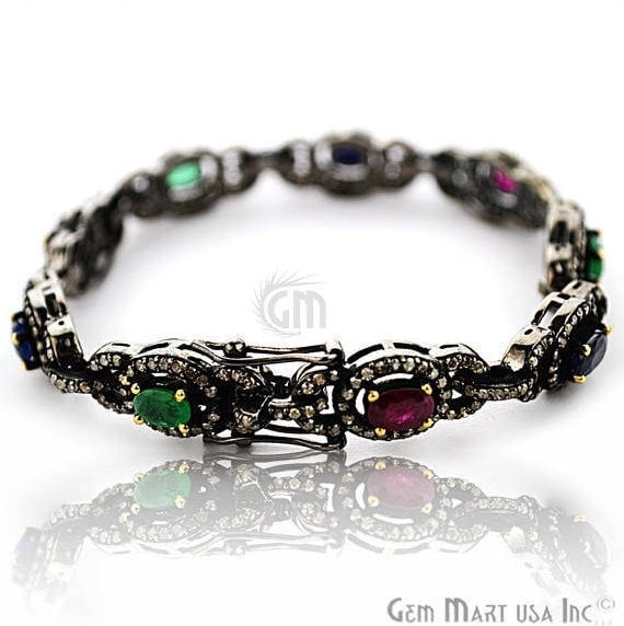 Victorian Estate Bracelet, 5.24 cts Multi Stone, With 3.20 cts of Diamond as Accent Stone (DR-12180) - GemMartUSA (763543355439)