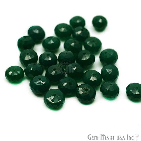 Green Onyx Faceted Square Gemstone Rondelle Beads Jewelry Making Supplies (DRGO-70002) - GemMartUSA