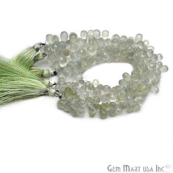 Prehnite Faceted Drops Gemstone Rondelle Beads Jewelry Making Supplies (DRPH-70004) - GemMartUSA